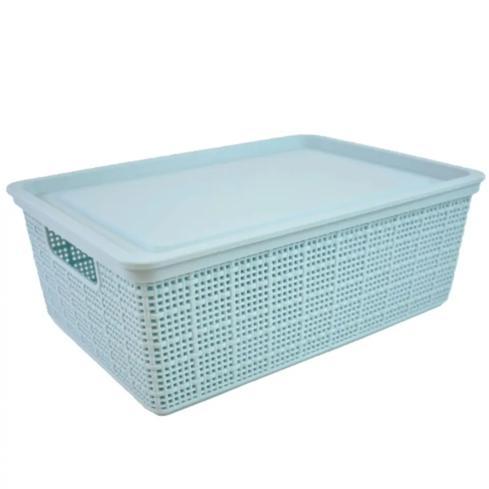 CAJA PLÁSTICA CON TAPA 35X24.5X10CM. CELESTE