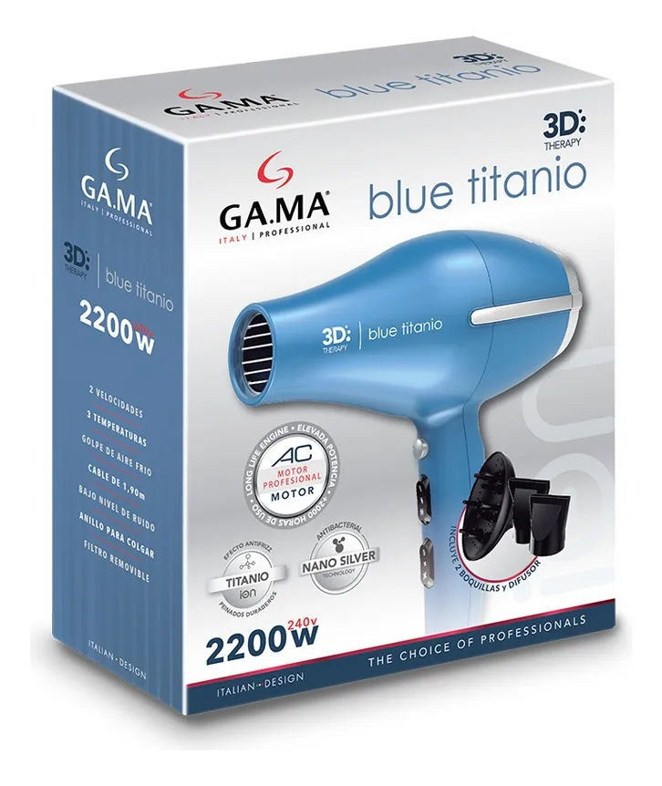 Secador Gama Blue Titanio 3d Therapy 2200w Anti-frizz Eh Azul