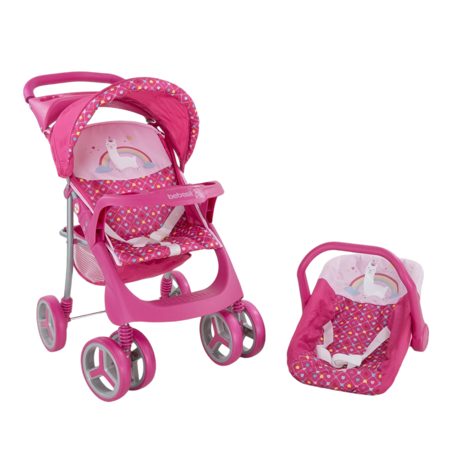 Set De Cochecito Y Sillita De Muñeca Bebesit Mi Casa Color Rosa Chicle