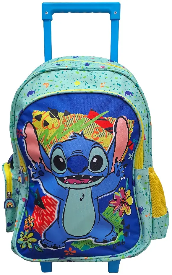 Mochila Stitch C/carro 40 Cm Verde Stitch