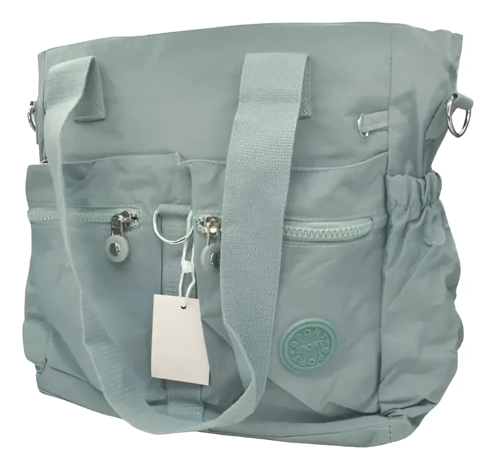 Bolso Cartera Al Hombro Para Dama 35x28x14cm. Verde Verde Agua Liso Verde Claro