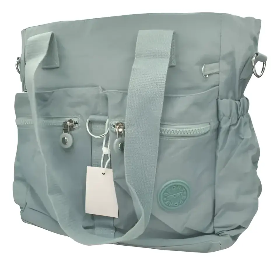 Bolso Cartera Al Hombro Para Dama 35x28x14cm. Verde Verde Agua Liso Verde Claro