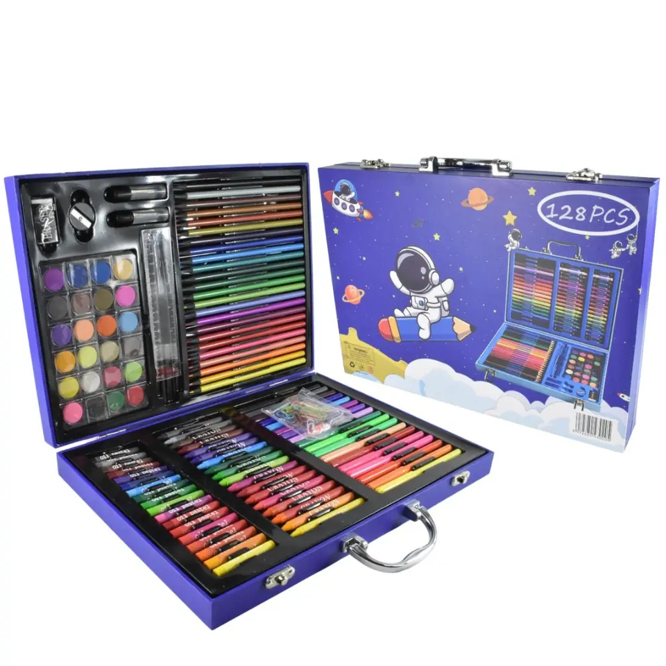 Valija set escolar de arte azul 128pcs