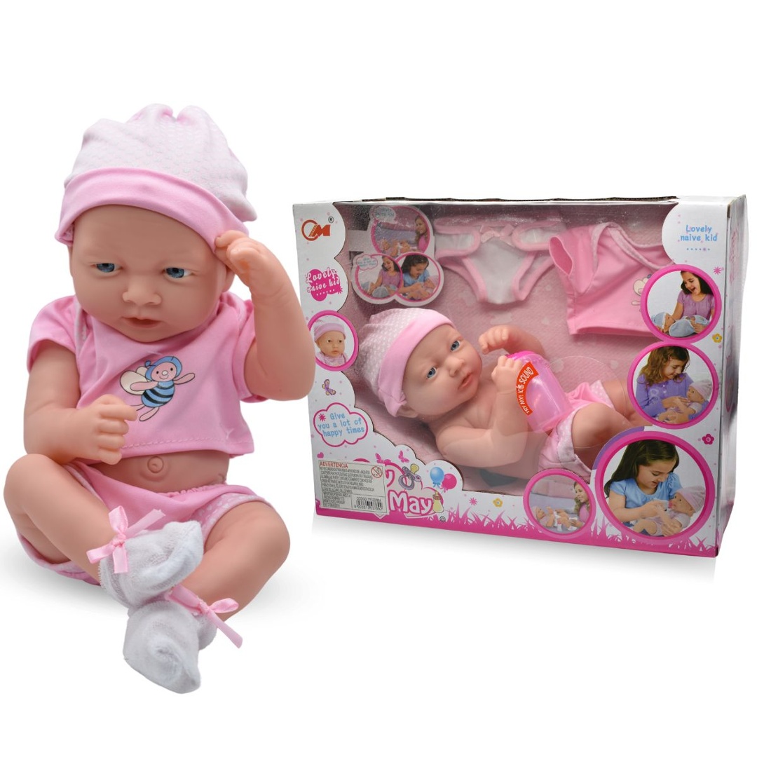 Bebé recién nacido con sonido y accesorios 35cm rosa