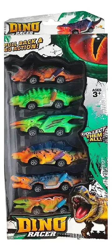 Set 6 Autitos Dinosaurio A Fricción Pull Back