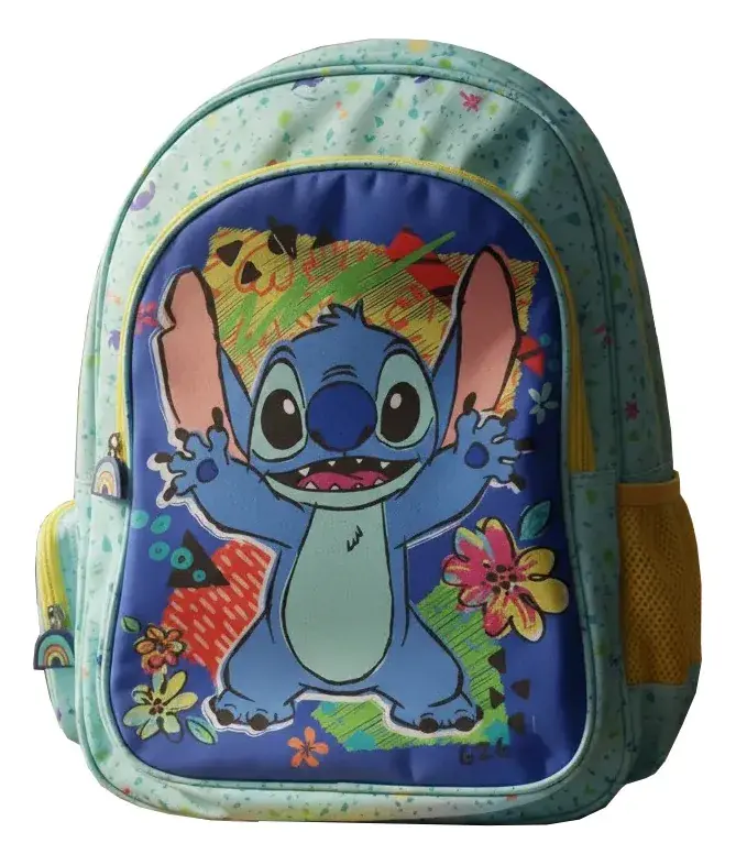Mochila Stitch 40 Cm 3 Cierres + 1 Bolstilos En Los Costados