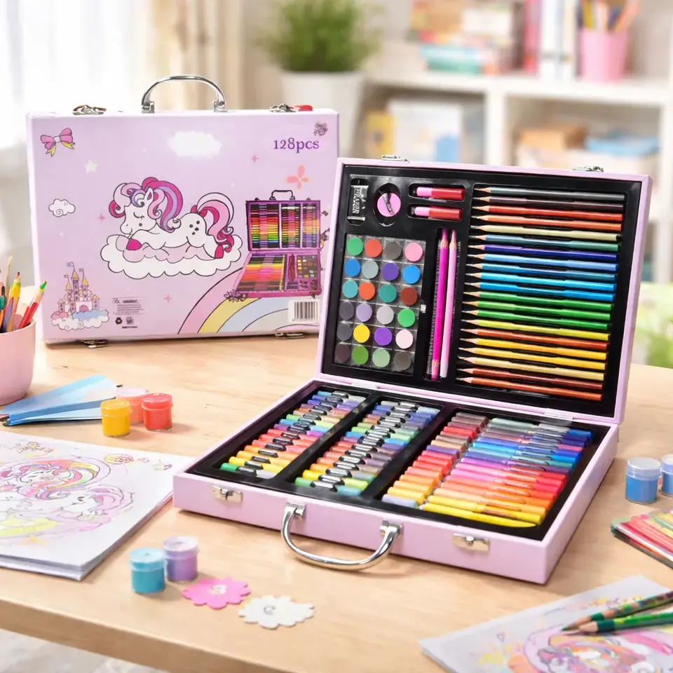 Set De Arte Infantil Unicornio 128 Piezas Valija Dibujo