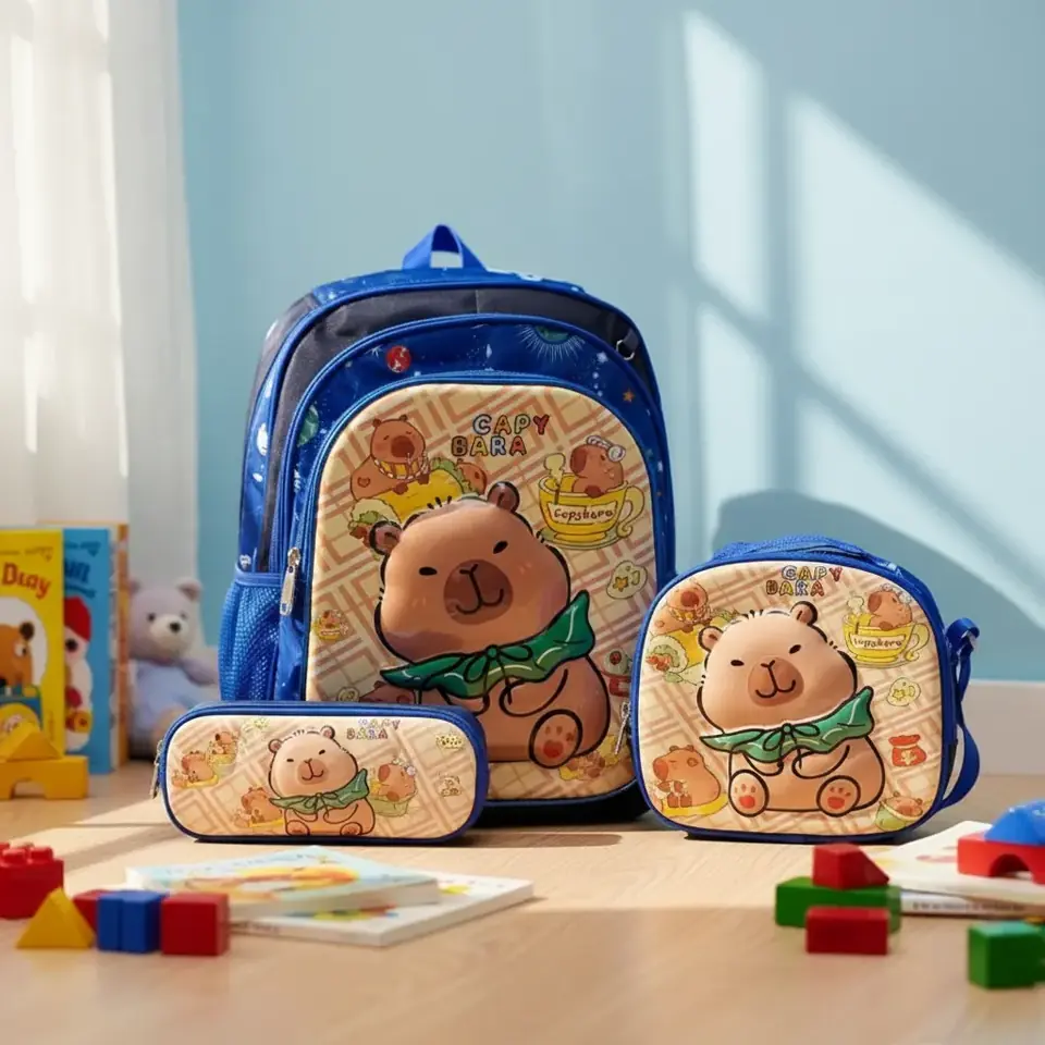 Set Mochila 3d + Lunchera + Cartuchera Capybara