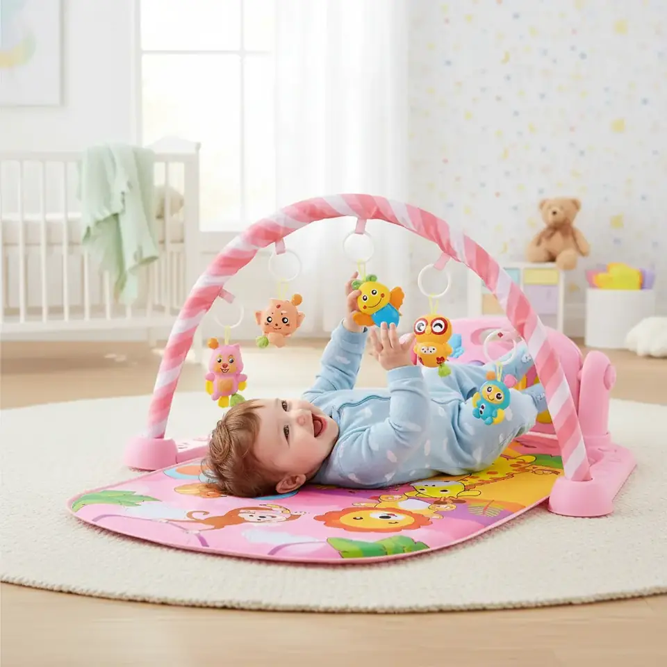 Entretenedor Gimnasio Para Bebes 3 En 1 + Tablero Con Sonido Rosado
