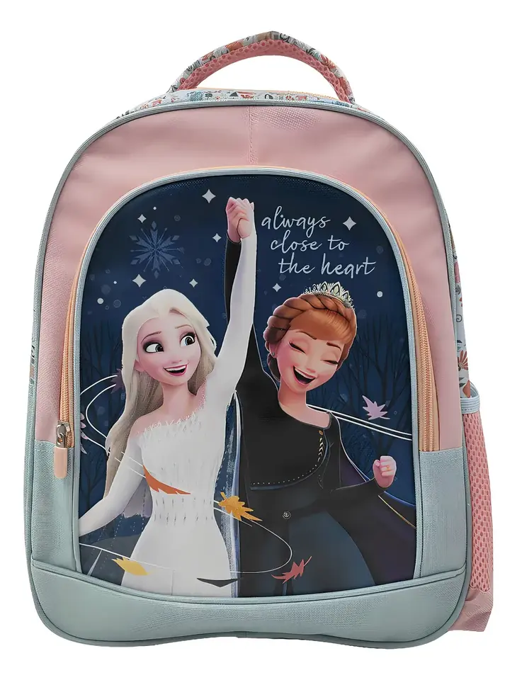 Mochila Escolar Frozen Niñas 40 Cm Jacquard Color Salmón Salmón Liso