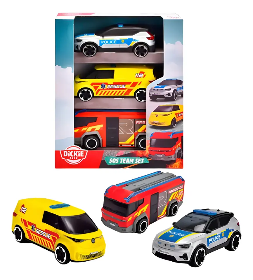 X3 VEHÍCULOS DE RESCATE EMERGENCIA 15 CM - VAMOS A JUGAR COLOR AMARILLO PERSONAJE PACK X3 RESCATE