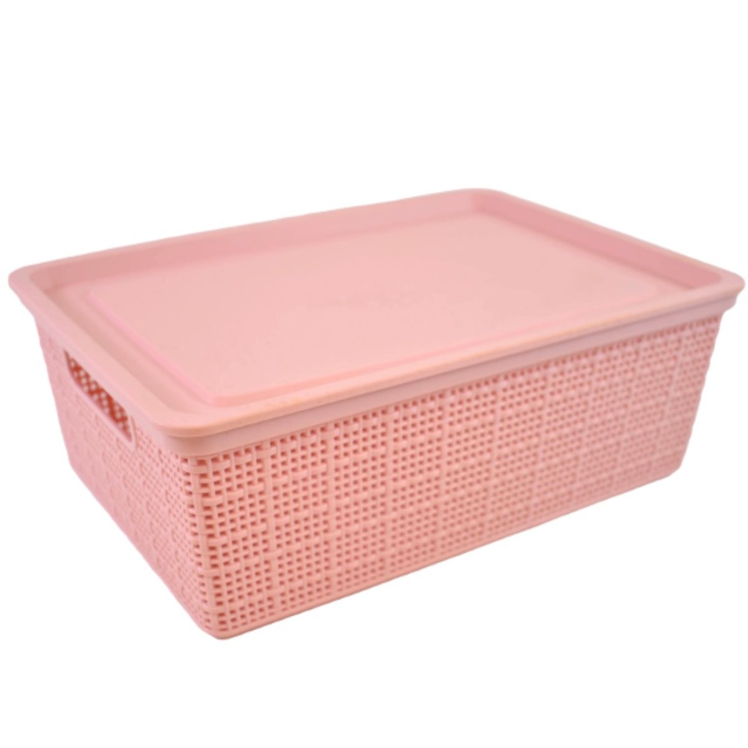 CAJA PLÁSTICA CON TAPA 26X17.5X16CM. ROSA