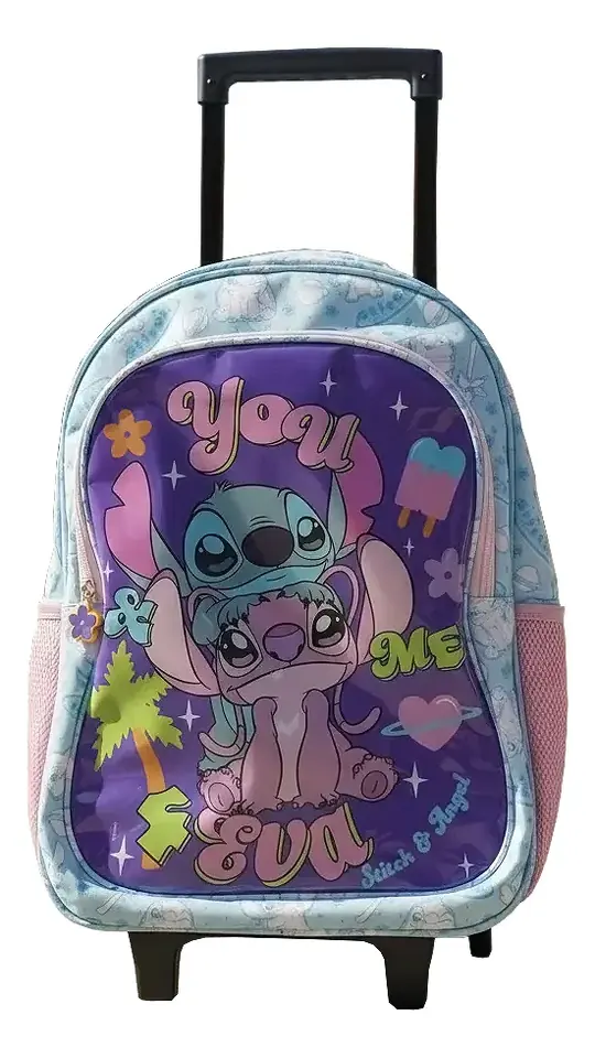Mochila Escolar Con Ruedas Disney Stitch 40 Cm Rosa Stitch