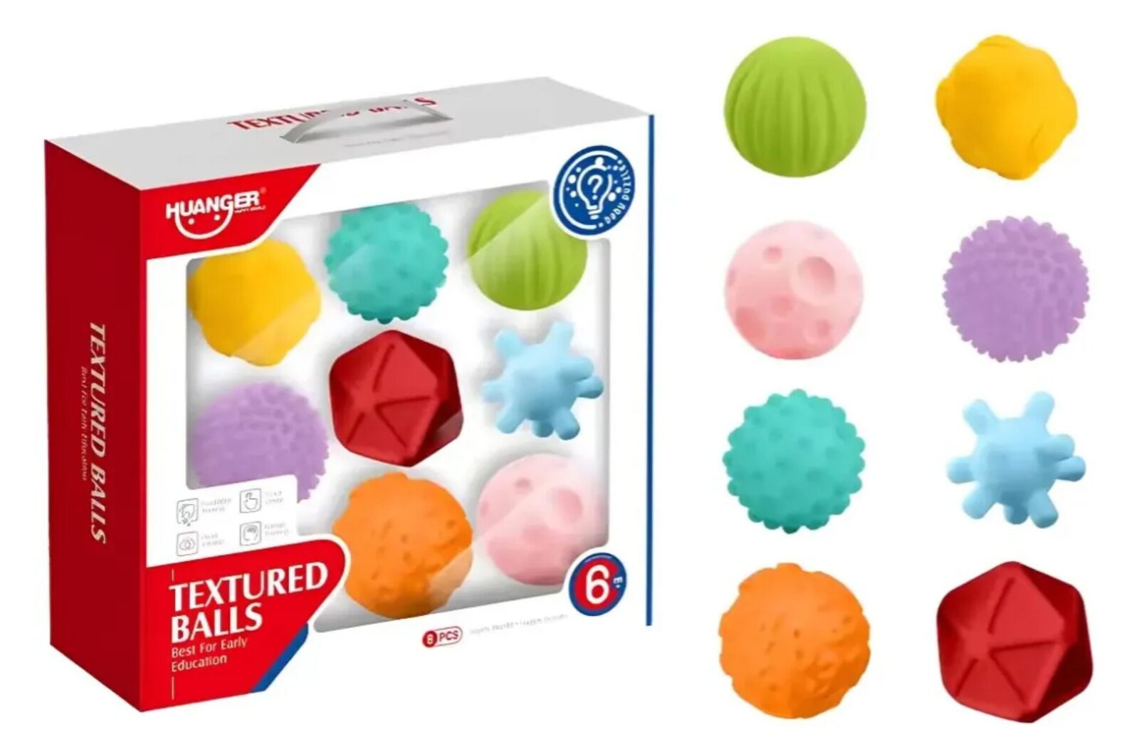 Set 8 Mini Pelotas Silicona Texturizada Blanda Huanger