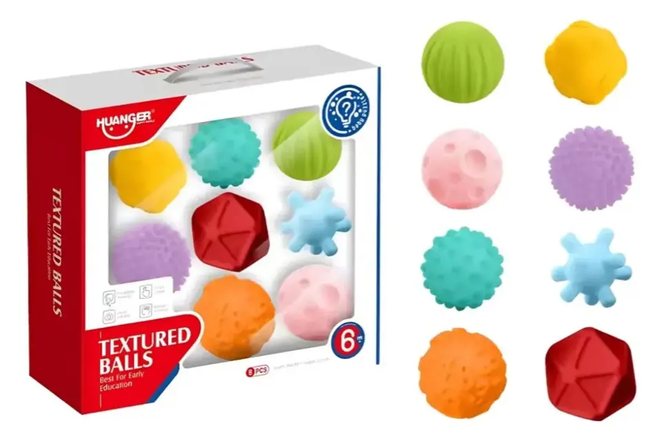 Set 8 Mini Pelotas Silicona Texturizada Blanda Huanger