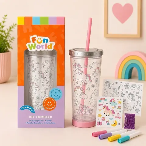 Vaso Tumbler Para Colorear Fun World 17,5x10cm