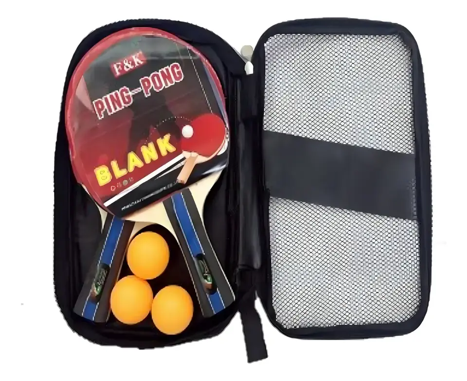 Set 2 Raquetas Ping Pong F&k Madera Negro Mango Anatómico, 3 Pelotas, Estuche (anatómico)
