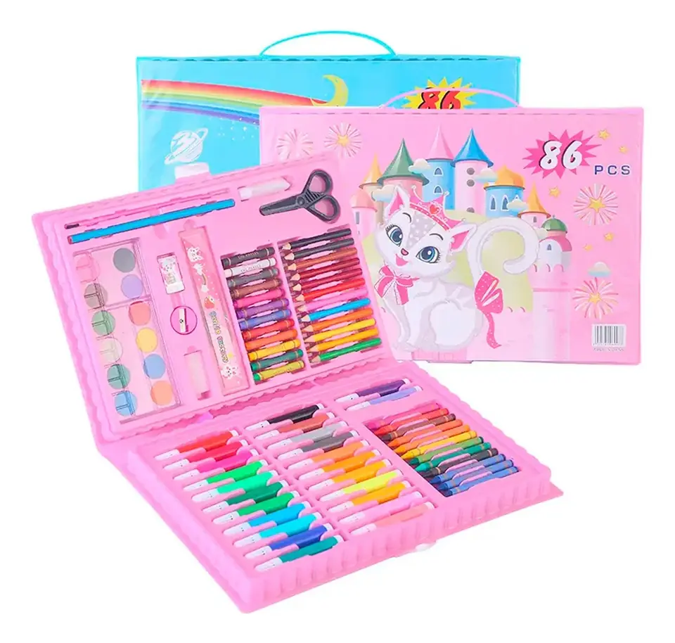 Set Arte Infantil 86 Pcs Crayolas Lápices Marcadores Mnl Trazo Multicolor