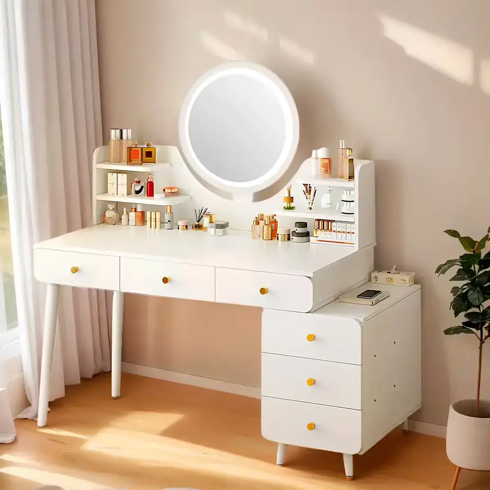 Escritorio tocador Con Espejo Luz LED 6 Cajones