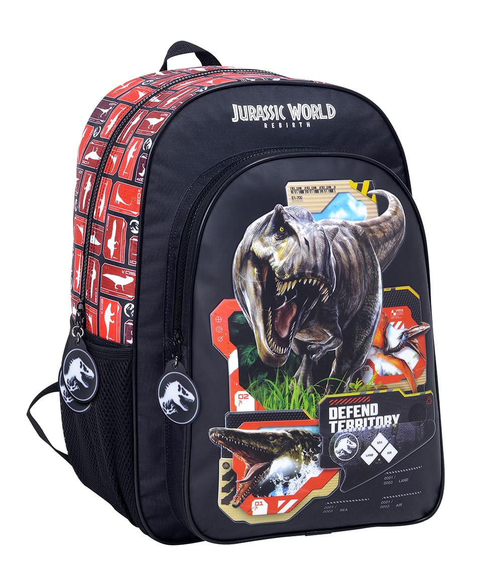 Mochila Jurassic Territory 30 Cm Espalda Negro Y Rojo