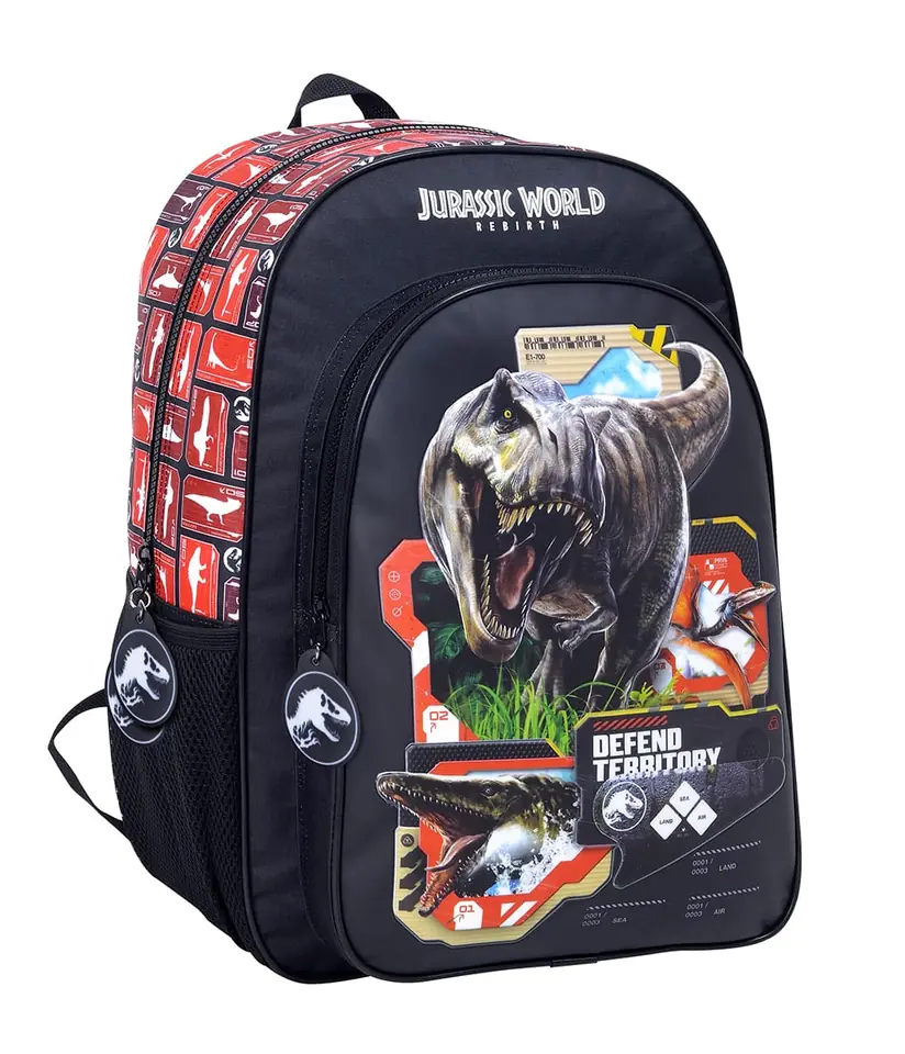 Mochila Jurassic Territory 30 Cm Espalda Negro Y Rojo