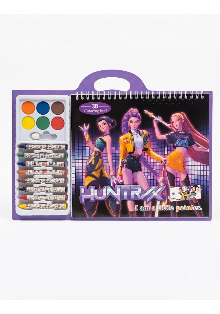 Set De Arte Infantil Huntrix Con Acuarelas Y Crayones