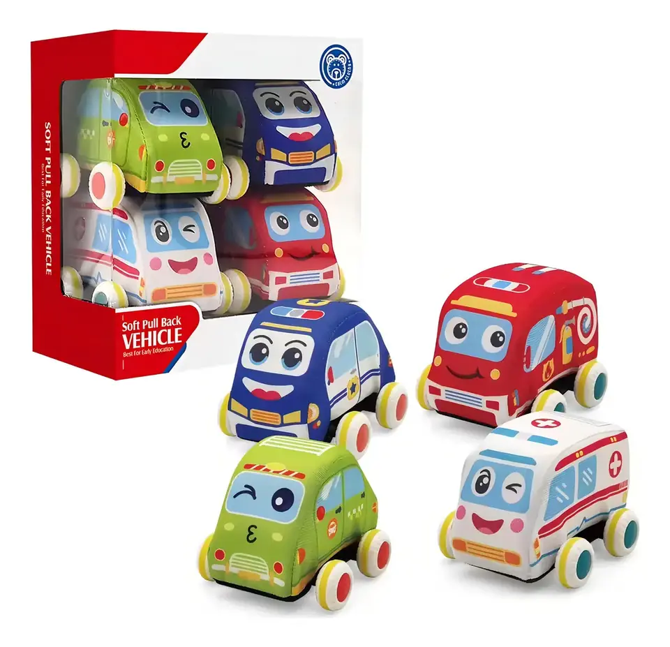 Set 4 Autitos De Peluche Autos En Tela Blandos Bebé Huanger