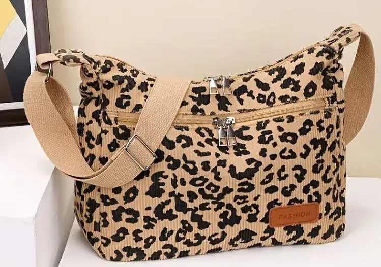 Bolso De Pana Con Estampado De Leopardo, Bolso Casual