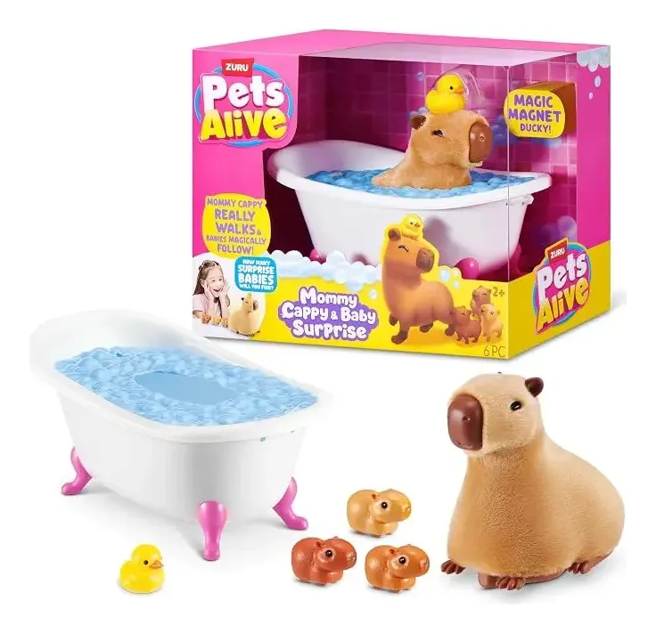 Juguete Carpincho Zuru Pets Alive Mamá Y Bebés Con Bañera
