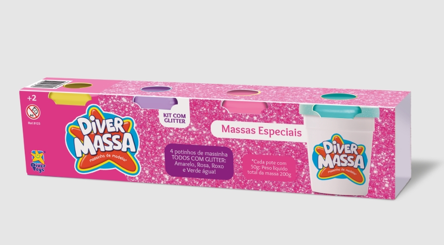 DIVER MASSA- SET 4 POTES C/GLITTER SURTIDOS