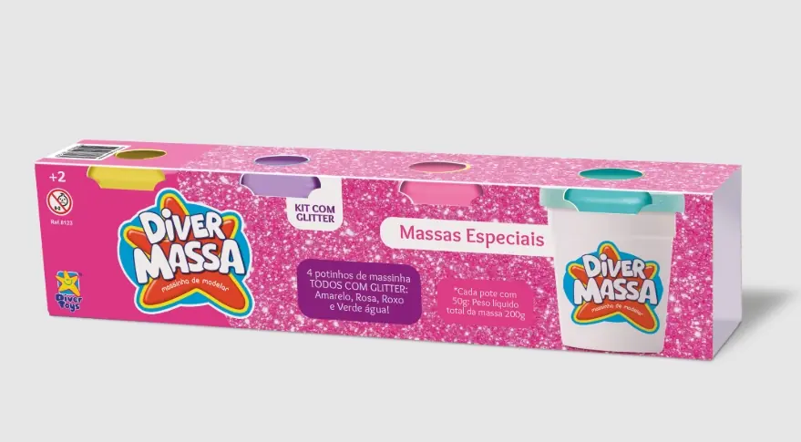 DIVER MASSA- SET 4 POTES C/GLITTER SURTIDOS