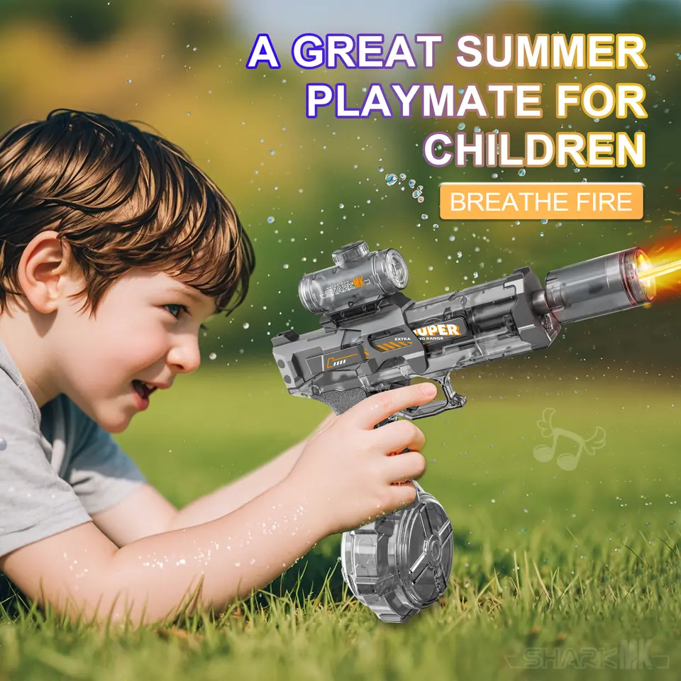 Pistola de Agua Eléctrica de Disparo Continuo con Luz LED, Juguete de Pistola de Agua Automática de Largo Alcance para Niños con Destello de Boca de Fuego