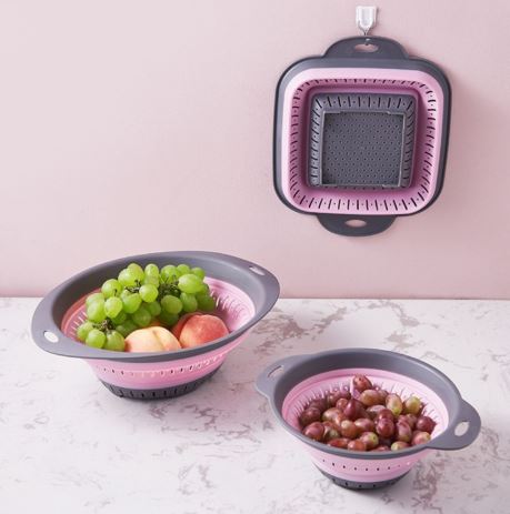 COLADOR SILICONA PLEGABLE 28CM DIAMETRO ROSA