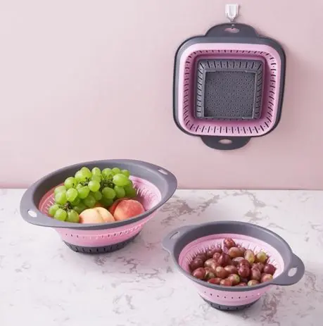 COLADOR SILICONA PLEGABLE 28CM DIAMETRO ROSA