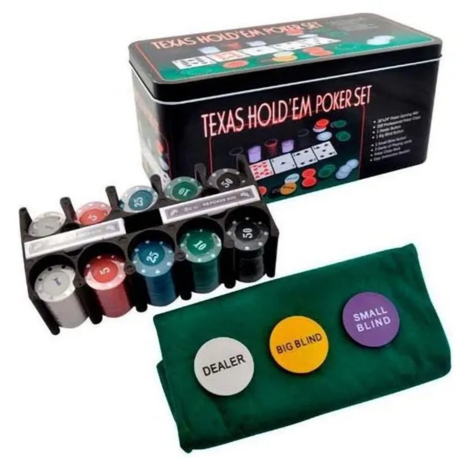 Kit profesional de póquer en lata de 200 fichas Texas Hold'em