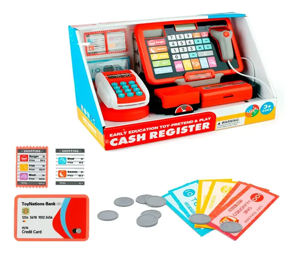 Caja Registradora De Juguete Con Escáner Y Accesorios Rojo