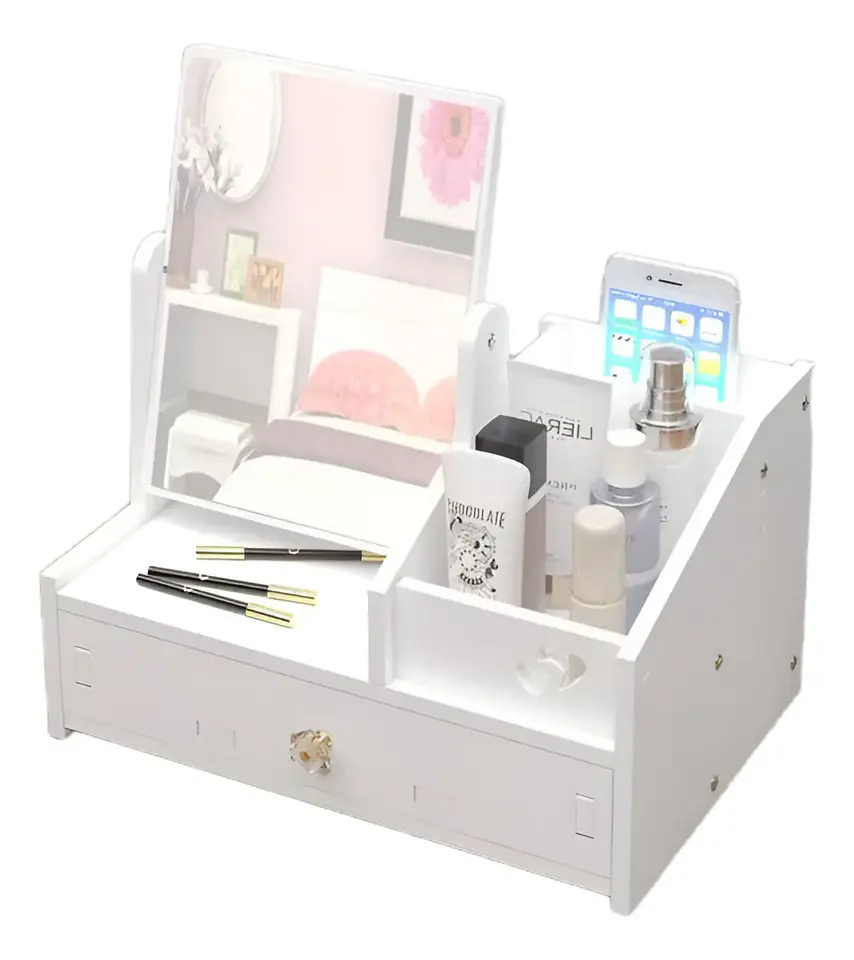 Organizador De Maquillaje Con Espejo Y Cajón