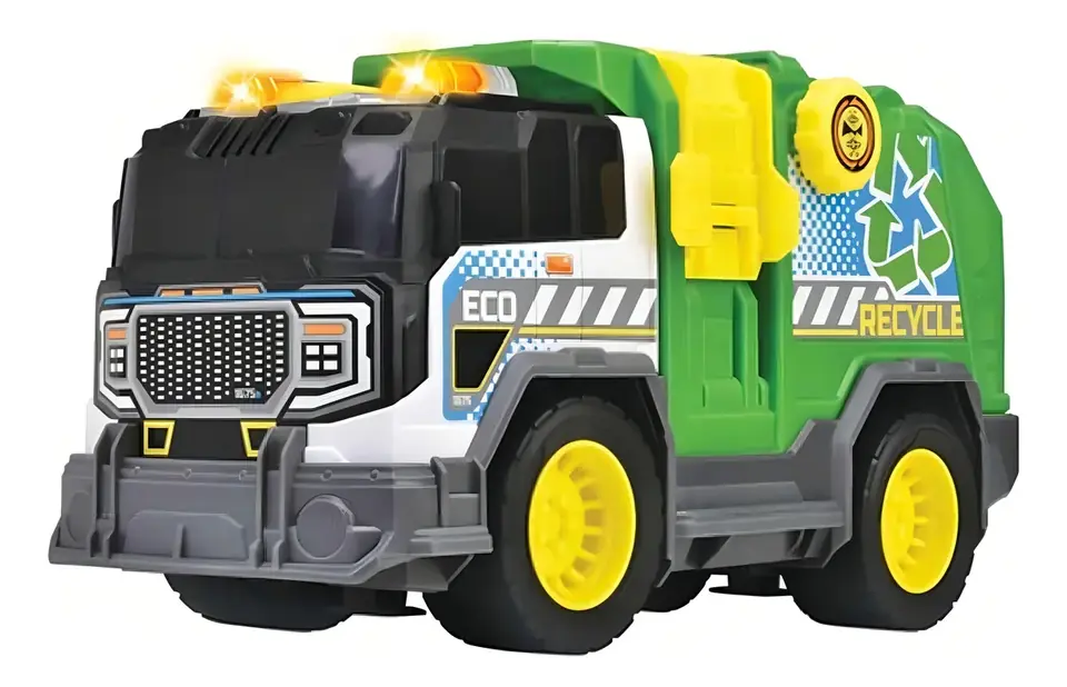 CAMIÓN RECICLADOR DE BASURA DICKIE TOYS CON LUCES Y SONIDOS RECYCLE TRUCK VERDE