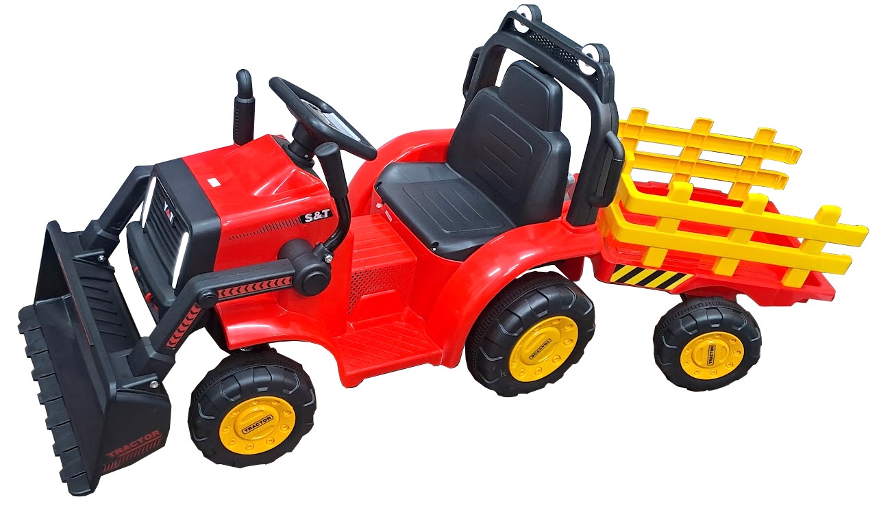 Tractor Con Pala Y Remolque Eléctrico Rojo 6v C/ luz Y Sonido