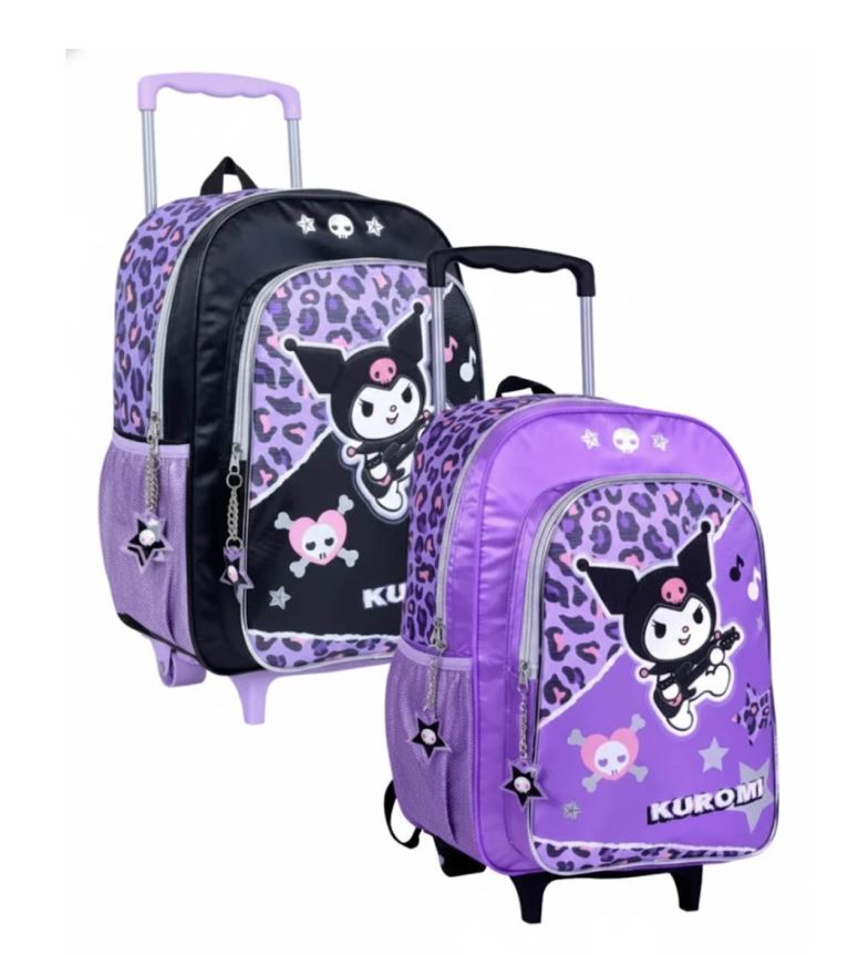 Mochila Infantil Kuromi C/carro 40cm Rueditas Escolar
