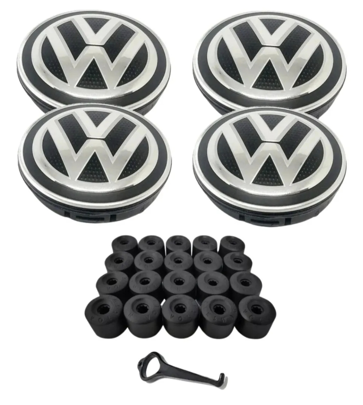 Kit 4 Centros llanta + 20 Capas de Tornillos VW