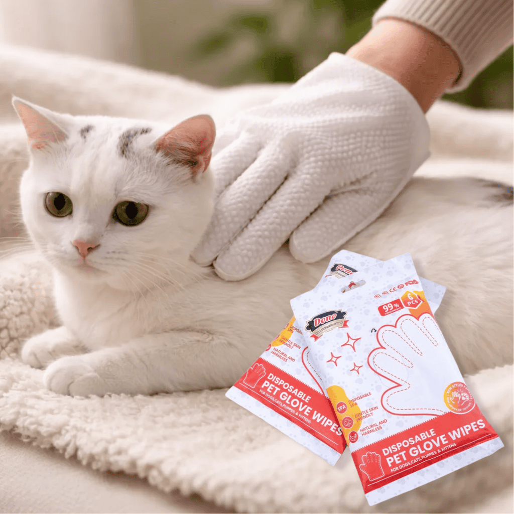 Guantes húmedos (toallitas) para limpieza diaria de mascotas. 6 unidades