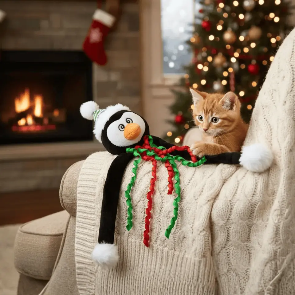 Peluche Pingüino Navideño para gatos y perros