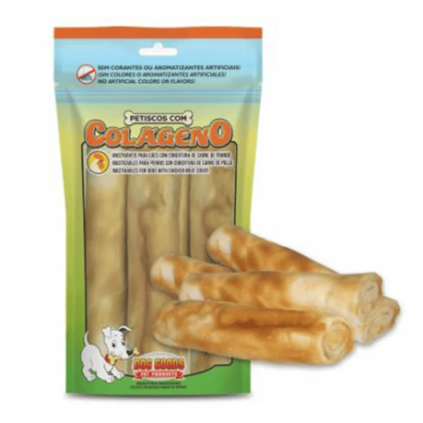 Snack de colágeno sabor pollo, Rollos – 4 unidades. Empaquetado en bolsa con cierre