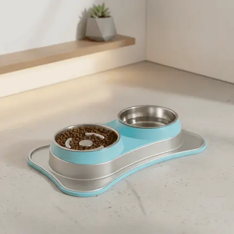 Plato doble come-lento. De acero inoxidable, con altura e inclinación