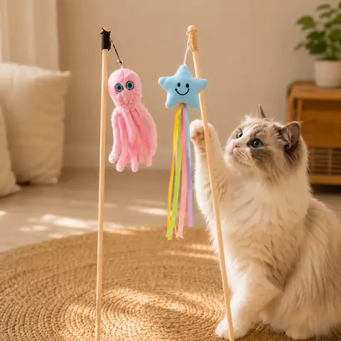 Set de 2 varitas de 40cm. Varita con Peluche y cintas + Varita con Pulpito