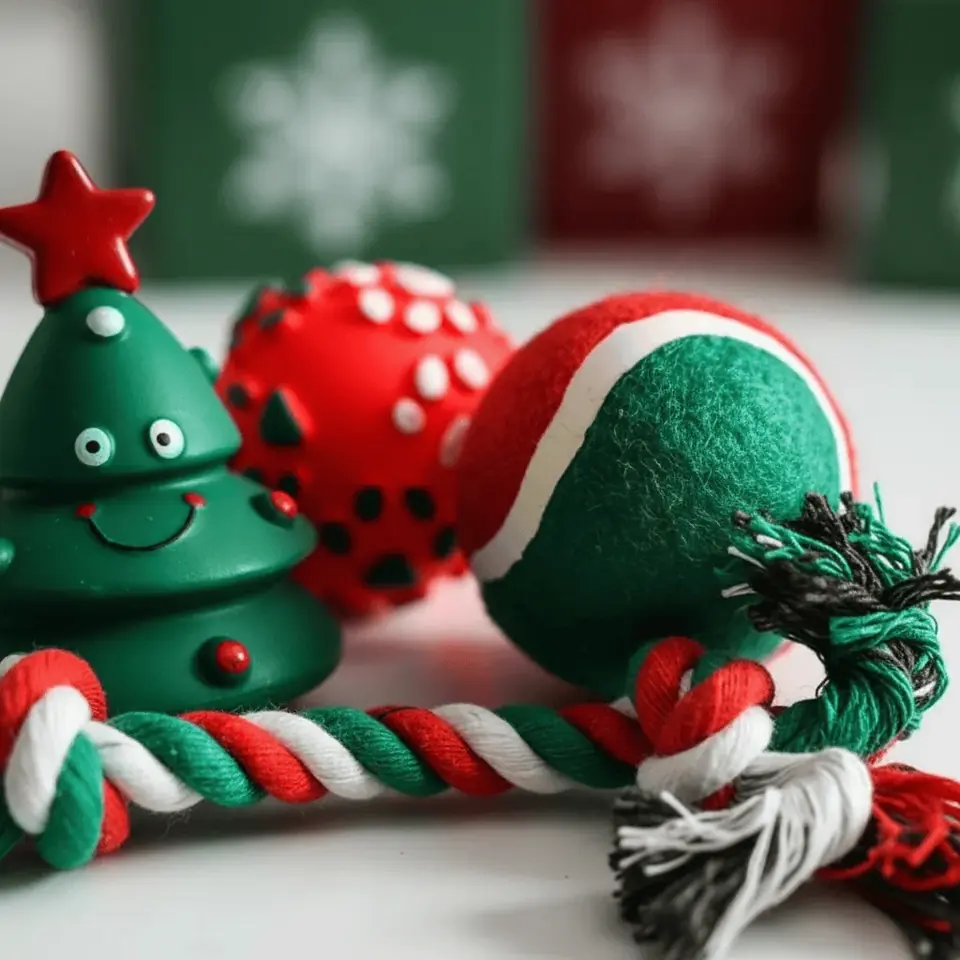 Set Navidad 4 juguetes mordedores navideños para perros. Presentación en bota navideña!