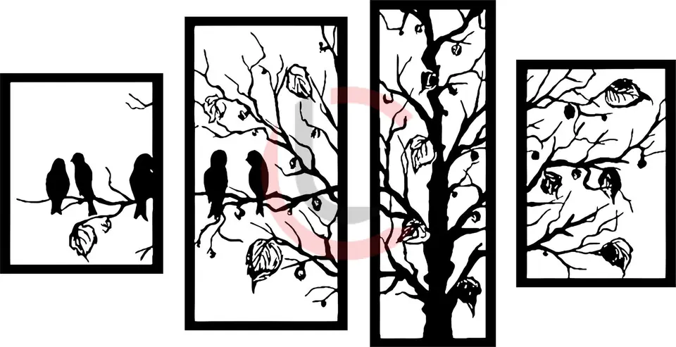Cuadro árbol con pájaros x4