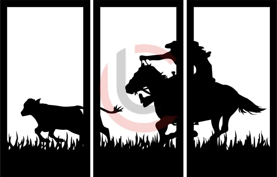 Cuadro tríptico gaucho enlazando
