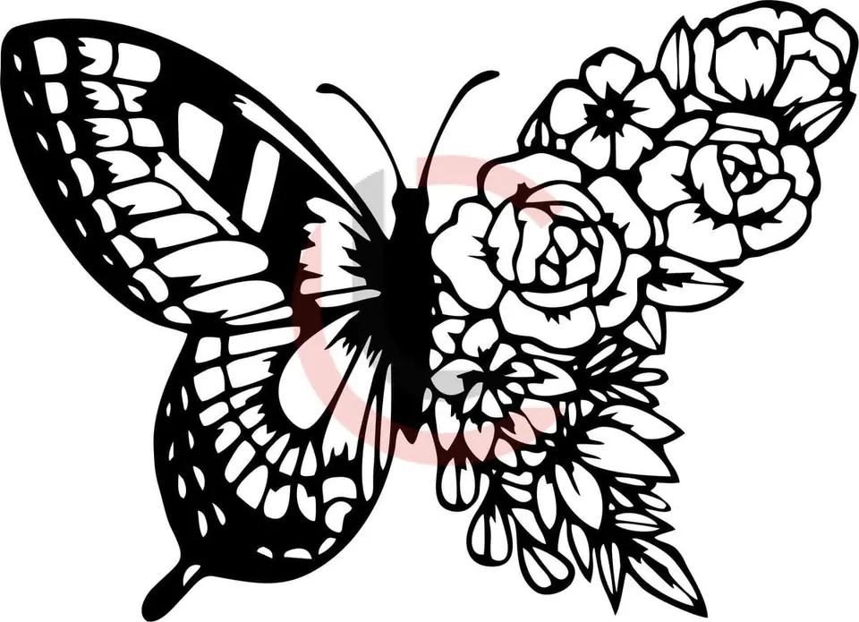 Cuadro mariposa calada con mitad floreada